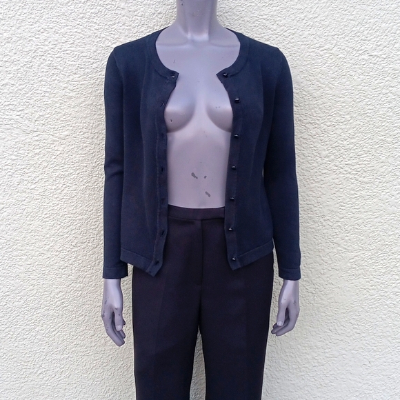 BANANA REPUBLIC PETITE BLACK PURE COTTON BUTTON DOWN CARDIGAN SWEATER - Picture 16 of 17